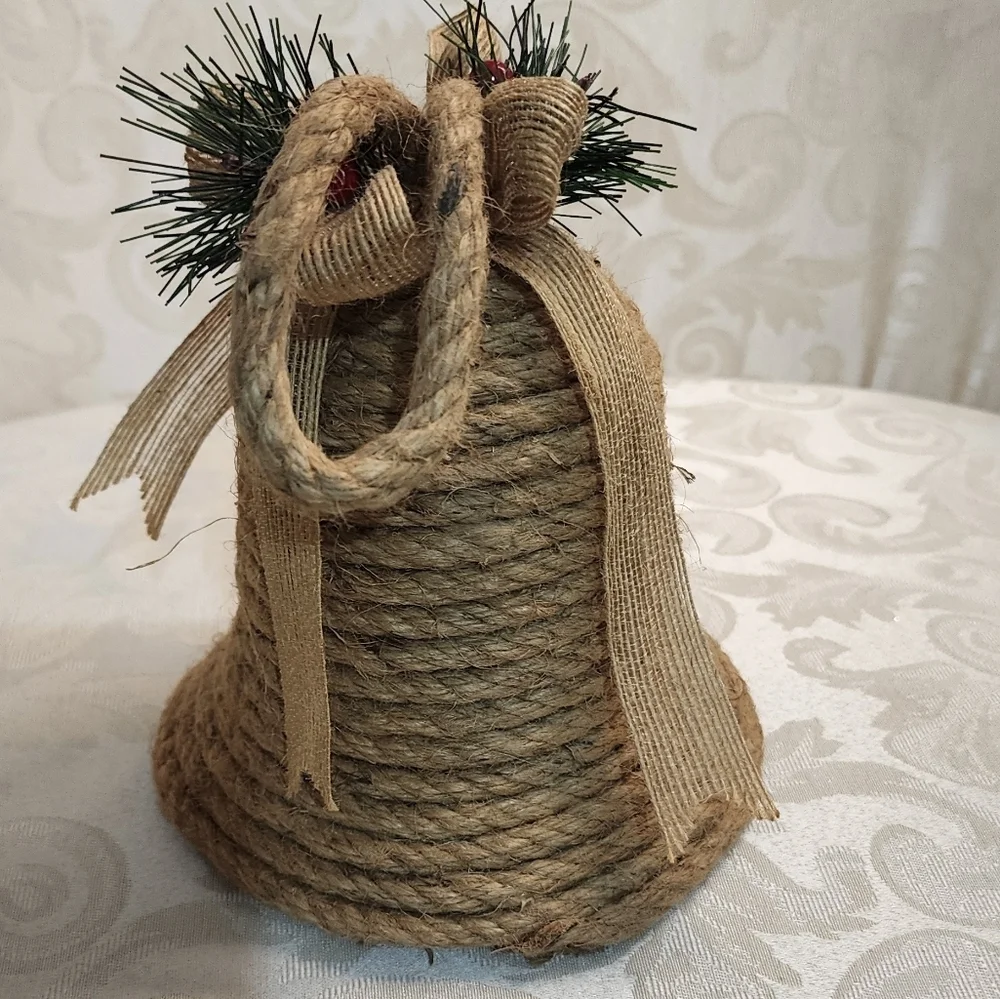 VINTAGE Bell Jute Rope Bows 9.5 inch Tall Holly Berry Trim